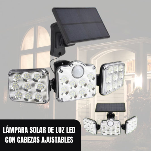 LÁMPARA SOLAR DE LUZ LED CON CABEZAS AJUSTABLES Y CONTROL REMOTO