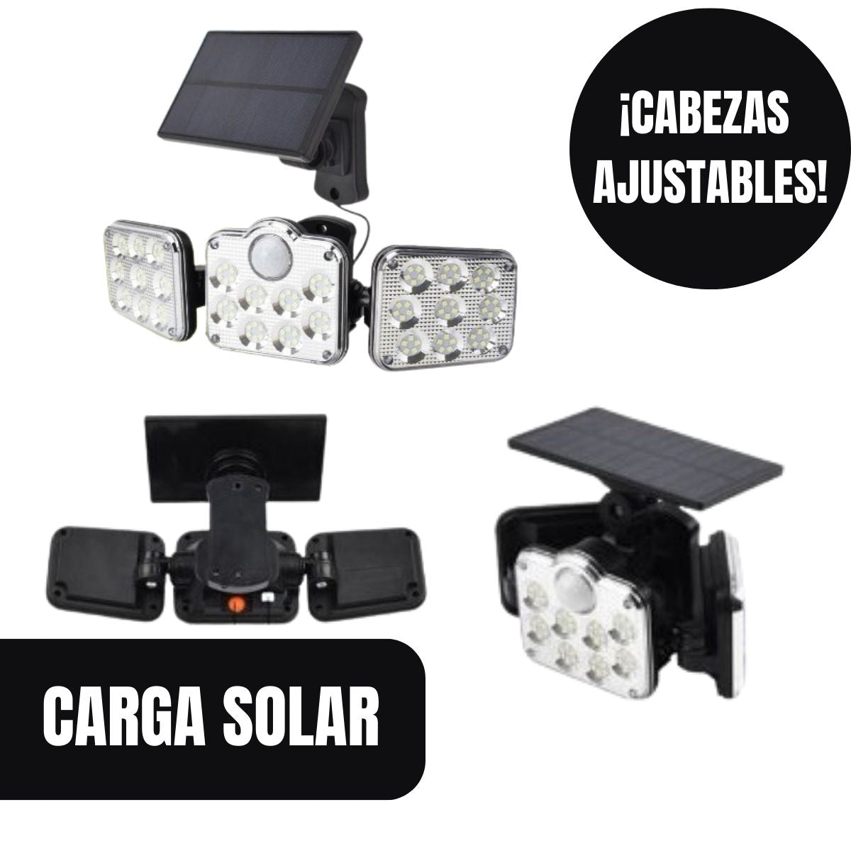 LÁMPARA SOLAR DE LUZ LED CON CABEZAS AJUSTABLES Y CONTROL REMOTO